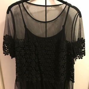 Elie Tahari Lace Peplum Top with tank top.